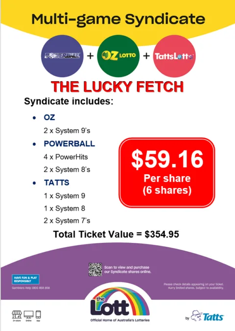 Multi-game lottery syndicate details and pricing.
