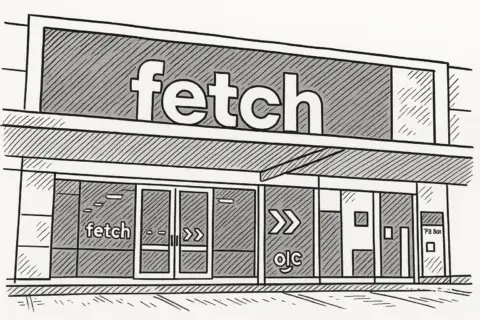 Fetch store front illustration with large signage