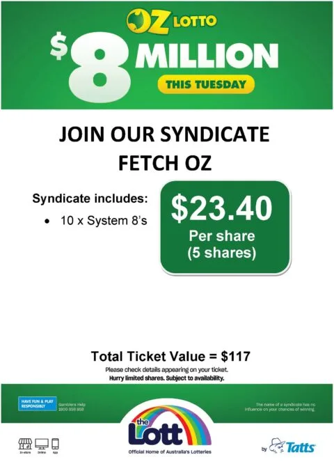 Join our $8 million Oz Lotto syndicate today.