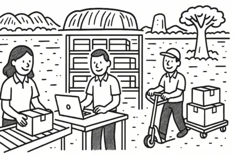 Warehouse workers packing and delivering parcels efficiently.