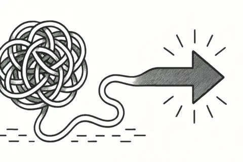 Knot with arrow indicating direction or clarity.