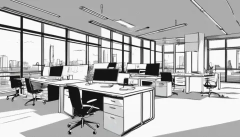Modern open plan office with city view