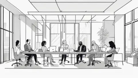 Team meeting in modern office workspace
