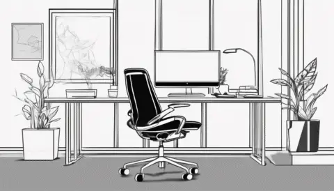 Modern office desk with chair and computer