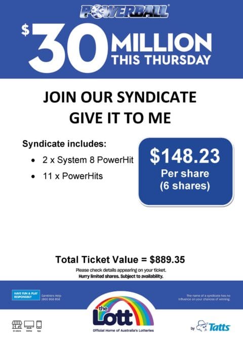 Powerball syndicate $30 million jackpot promotion Australia
