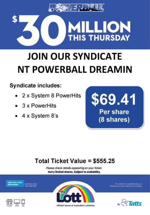Powerball $30 million syndicate ticket Australia