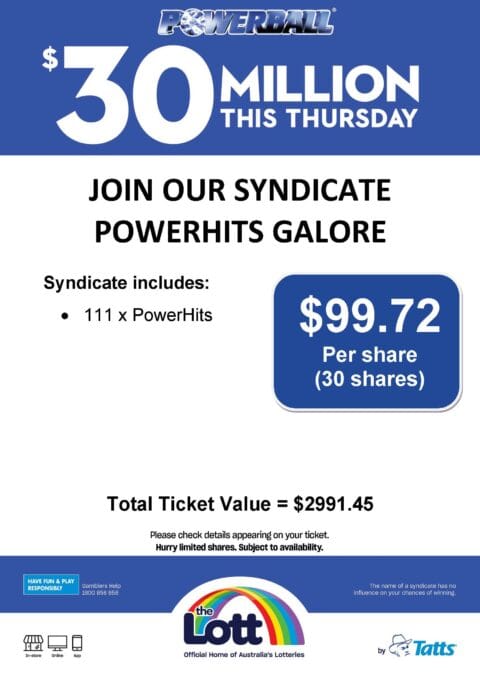 Powerball $30 million syndicate ticket offer Australia
