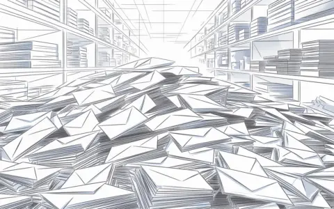 Piled envelopes in a cluttered office space.