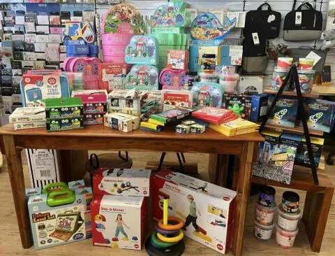 Display of children's toys and educational games in store