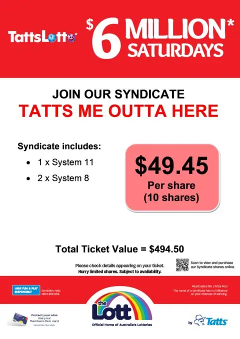 TattsLotto $6 million Saturdays syndicate offer