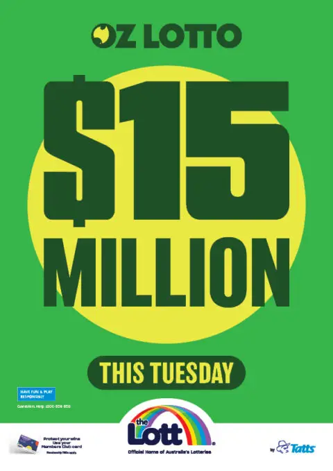 Oz Lotto $15 million jackpot this Tuesday