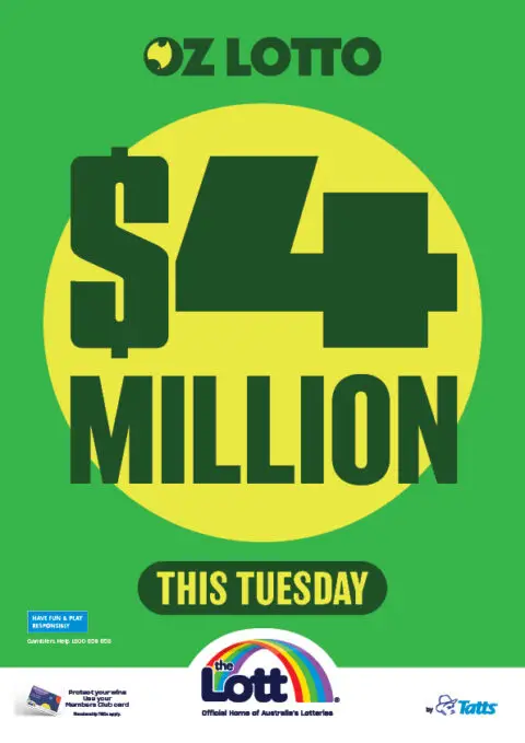 Oz Lotto $4 million jackpot this Tuesday