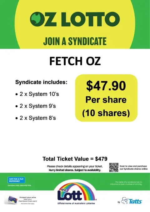 Oz Lotto Fetch Oz syndicate promotion poster