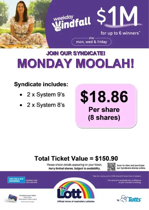 Monday Moolah lottery syndicate promotion poster