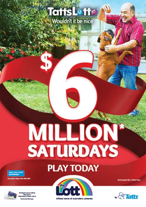 Man playing with dog in backyard lottery ad