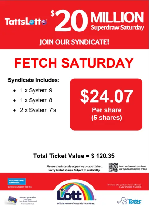 TattsLotto $20 million Superdraw Saturday poster