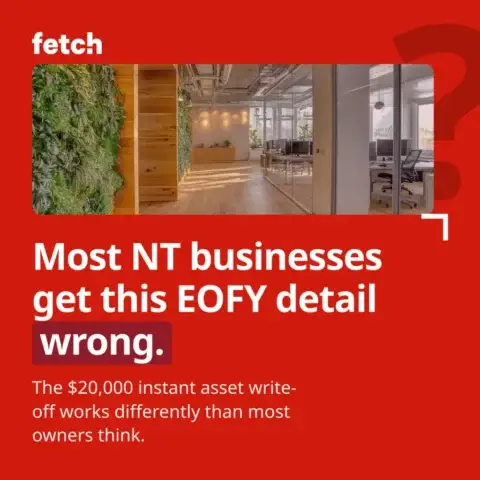Modern office with EOFY tax write-off message