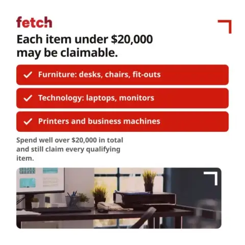 Office equipment tax claim promotion graphic