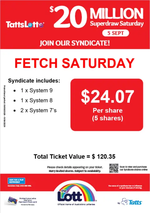 Tattersall’s $20 million Saturday syndicate promotion poster