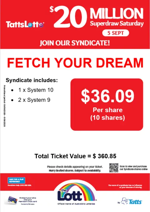TattersLotto $20 million syndicate promotion poster