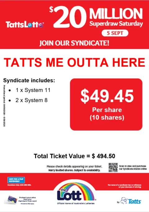 TattsLotto syndicate offer for $20 million Superdraw Saturday