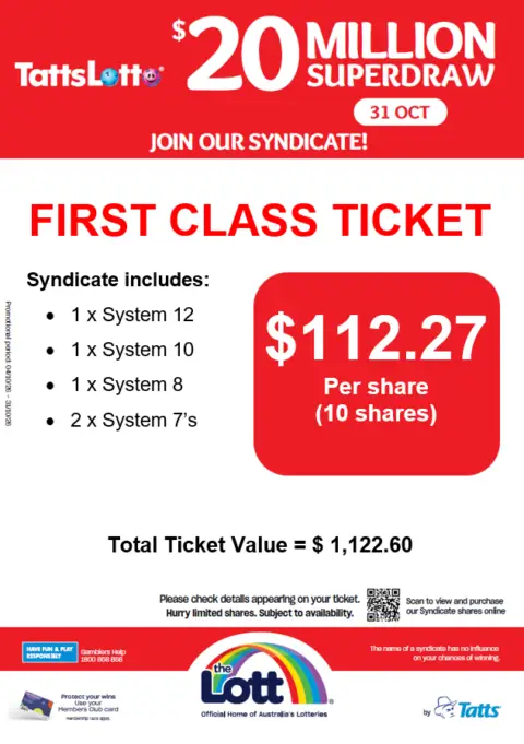 TattsLotto $20 million Superdraw syndicate ticket offer