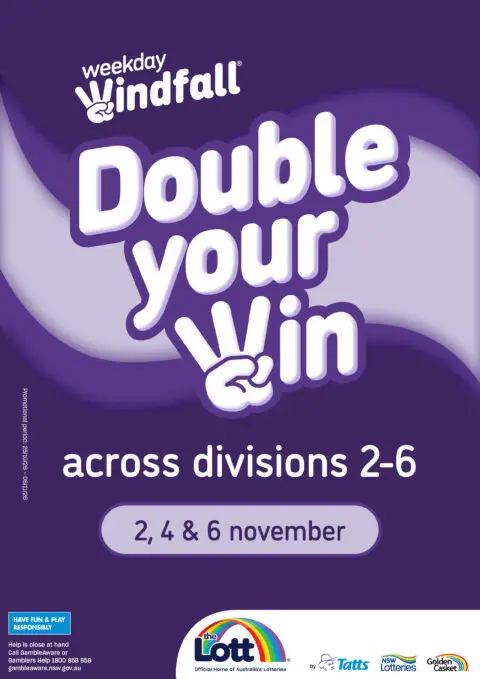 Weekday Windfall Double Your Win lottery promotion poster