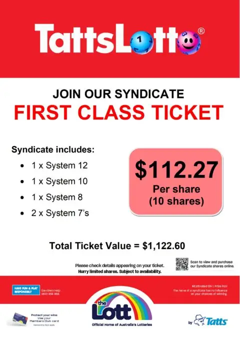 TattersLotto First Class Ticket syndicate advertisement