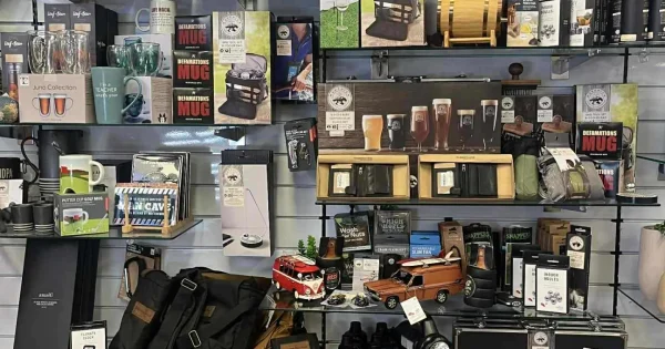 Gift shop display with assorted home and lifestyle products